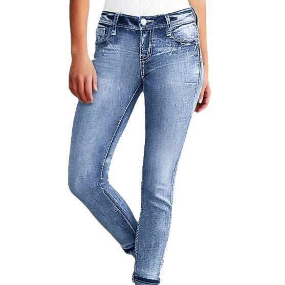 Women Slim Ankle Jeans with High Waist, Sculpting Stretch and Subtle Used Wash Chichicherry