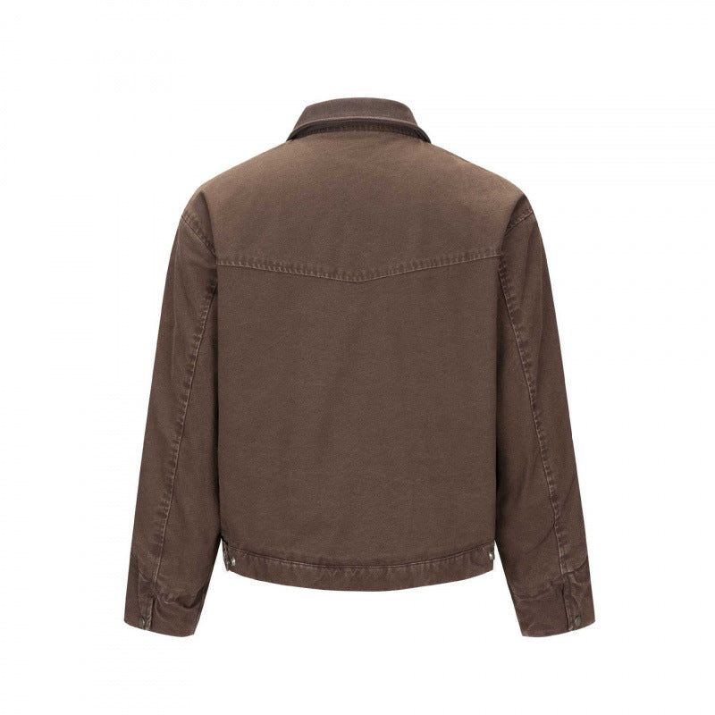 Men's Fleece-Lined Canvas Blouson Jacket with Teddy Lining and Shirt Collar Chichicherry