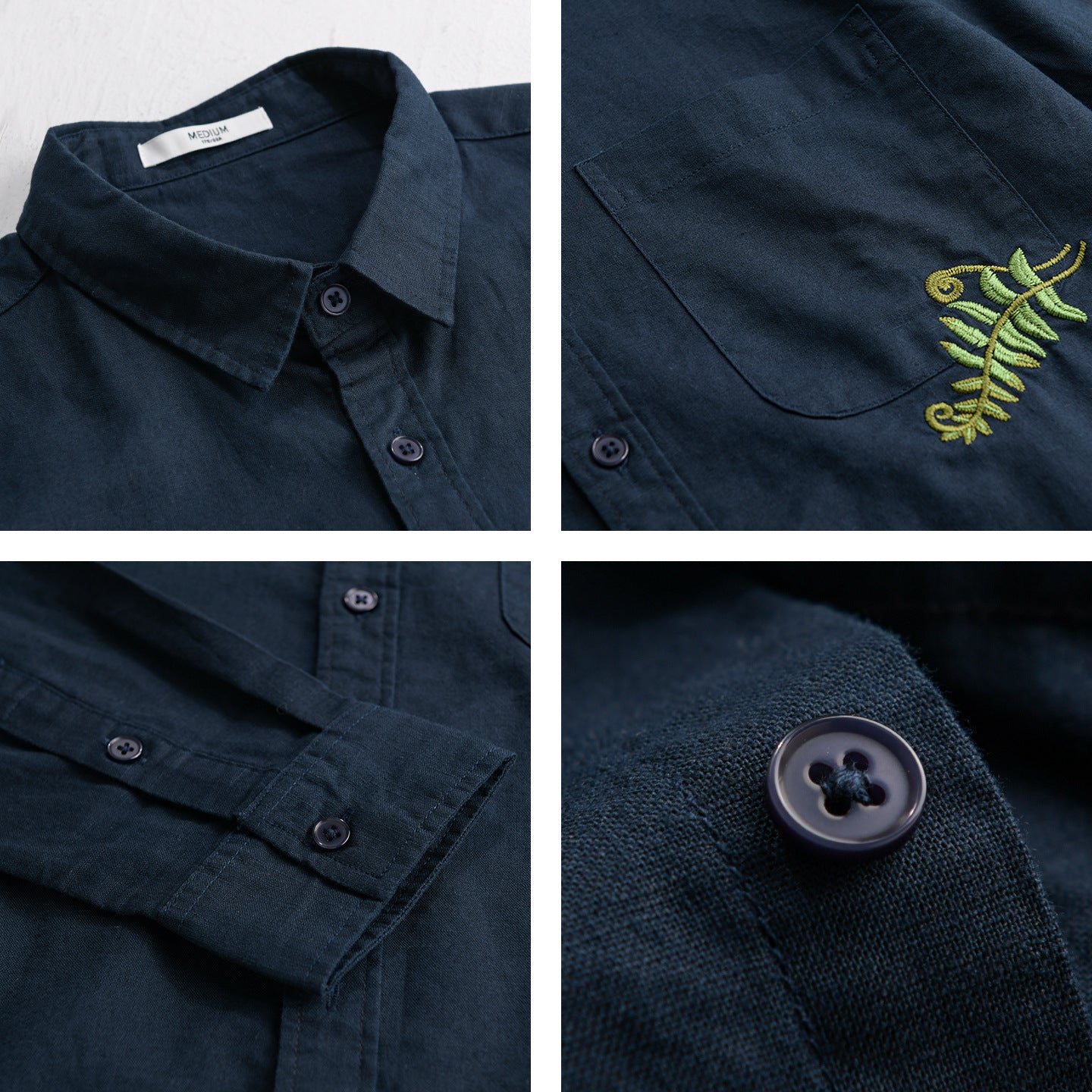 Men's Lightweight Cotton Shirt with Patch Chest Pocket and Fern Embroidery Chichicherry