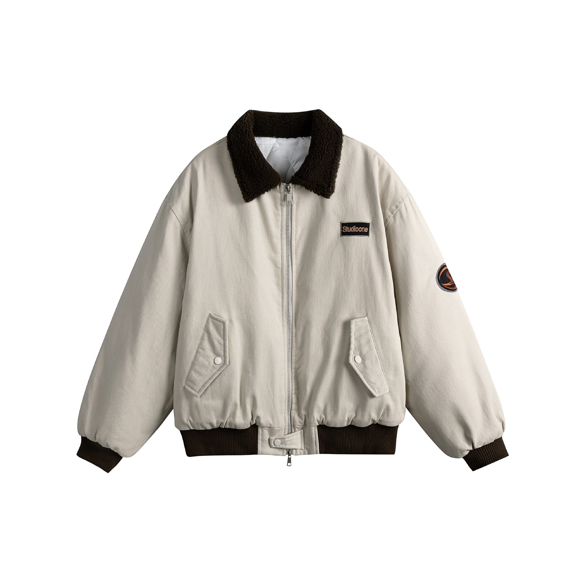 Unisex Boxy Bomber Jacket with Teddy Collar, Corduroy Look and Utility Pockets Chichicherry