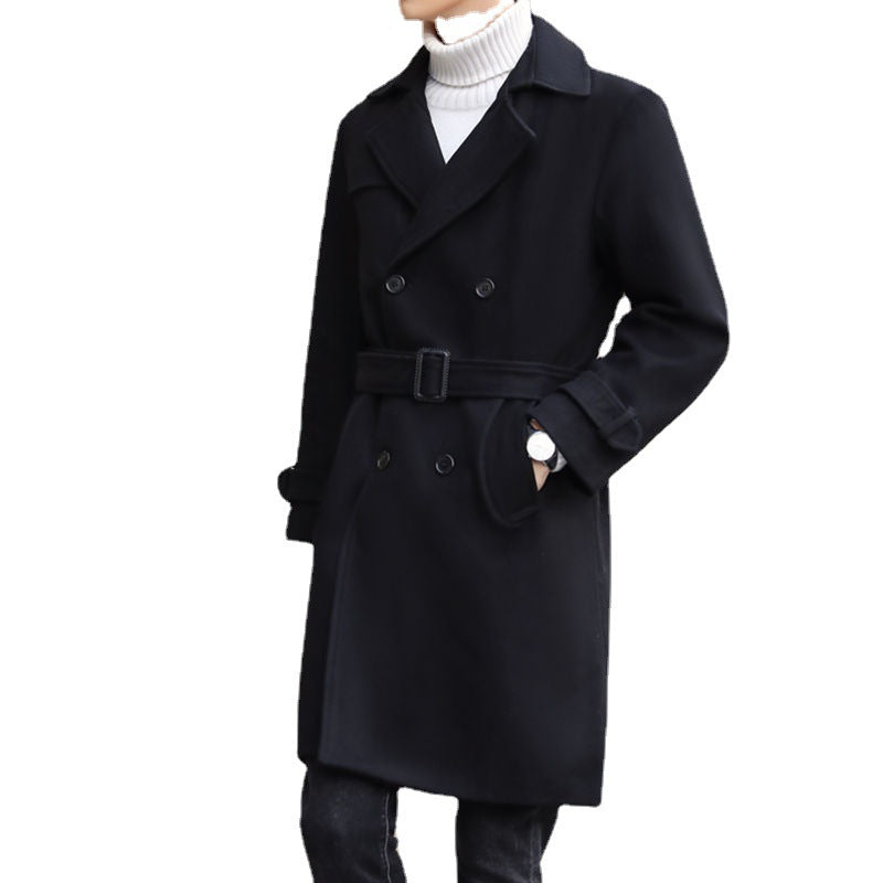 Men's Double-Breasted Wool Coat with Shawl Collar and Tailored Silhouette Chichicherry