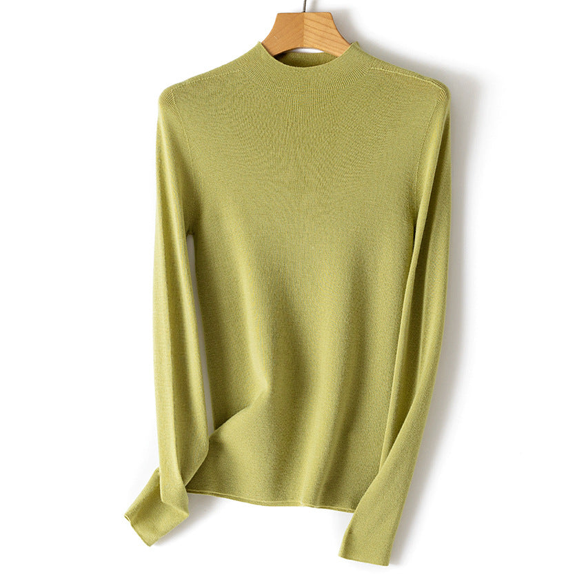 Women Fine Fine Knit Long Sleeve Sweater with Short Stand-Up Collar and Slim-Fit Chichicherry