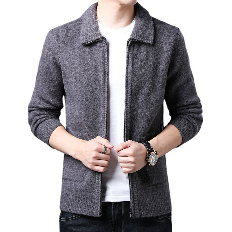 Men's cardigan with full zip, stand-up collar, and patch pockets Chichicherry