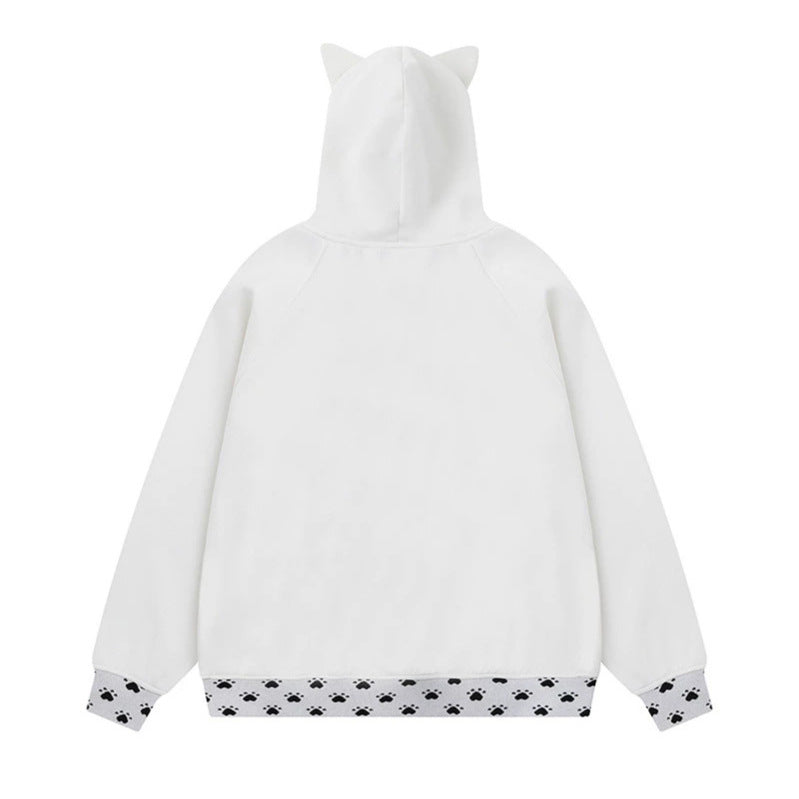 Women's hoodie with zipper in casual kawaii style, contrast hood, comic prints and ribbed cuffs Chichicherry