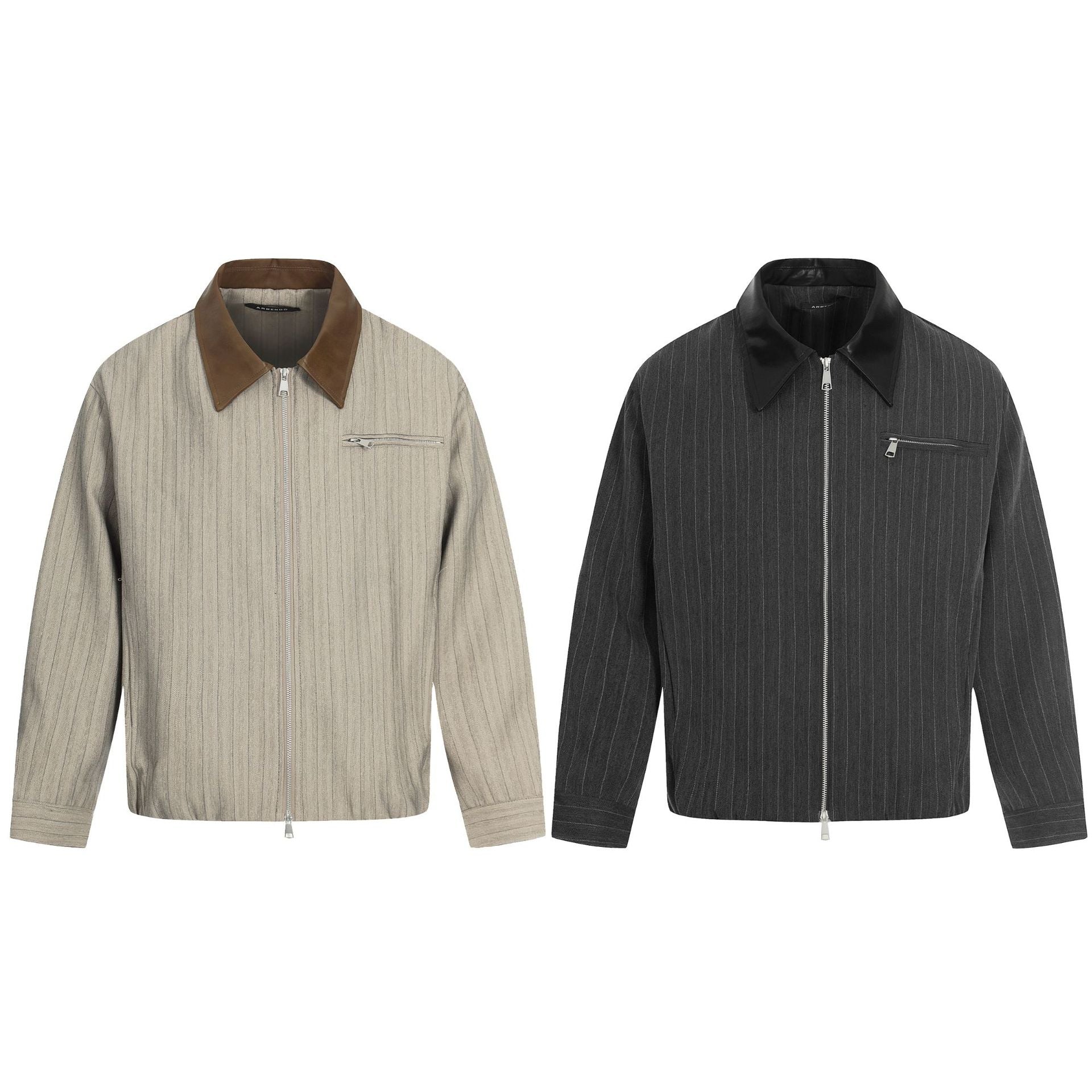 Men's Short Boxy Blouson Jacket in Linen Look with Leather Collar Chichicherry