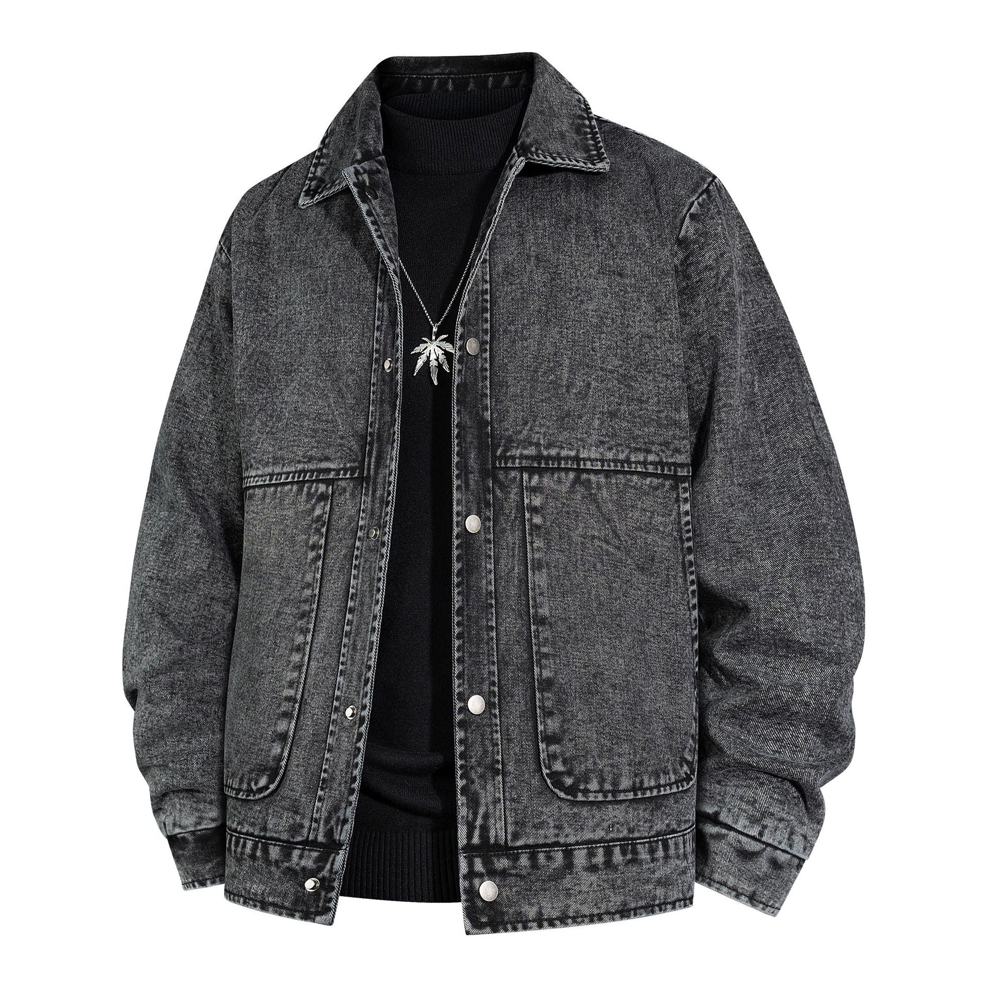 Men's Oversized Denim Jacket with Stonewash Effect and Patch Pockets Chichicherry