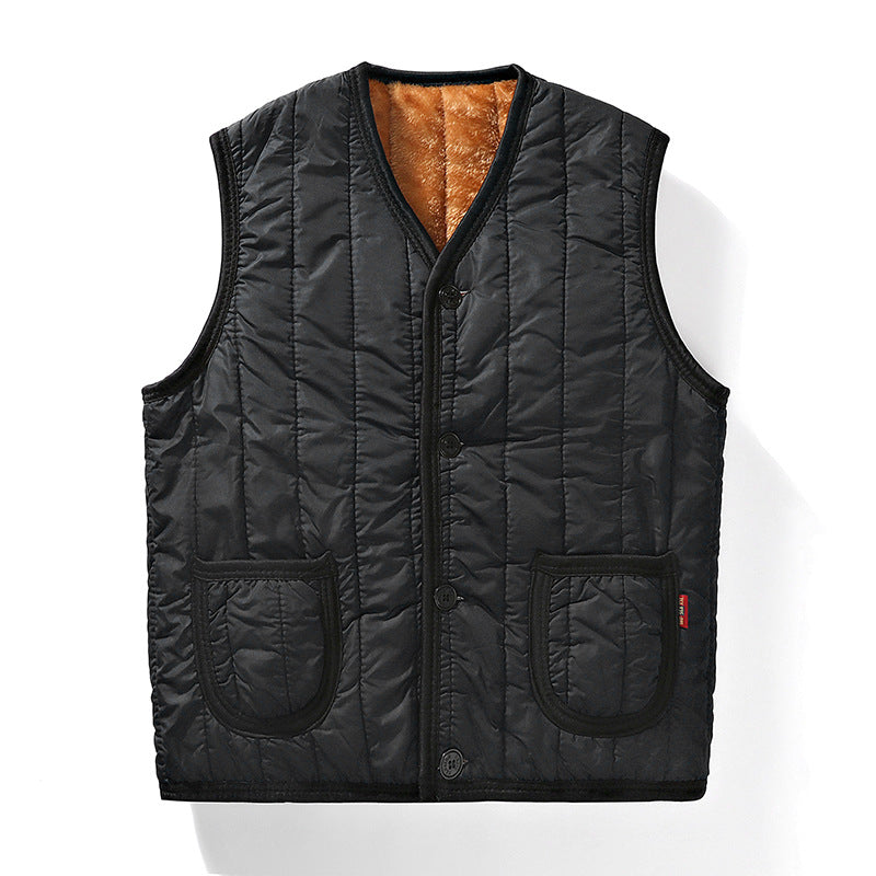 Men's Padded Quilted Gilet with Teddy Lining, V-Neck & Button Placket Chichicherry