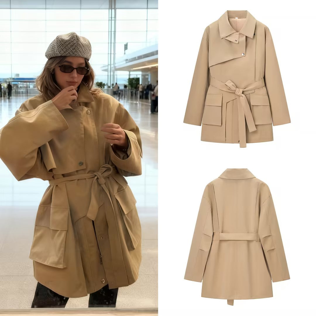 Women Tailored Short Parka with Asymmetric Overlap Flap and Utility Pocket Flaps Chichicherry
