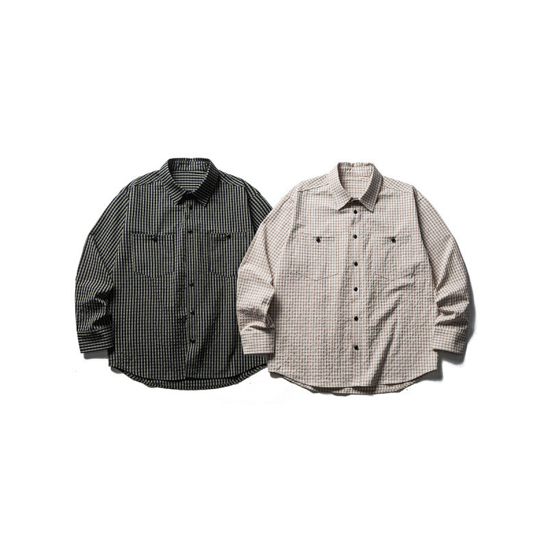 Men's Oversize Check Shirt made of textured cotton blend with chest pockets Chichicherry
