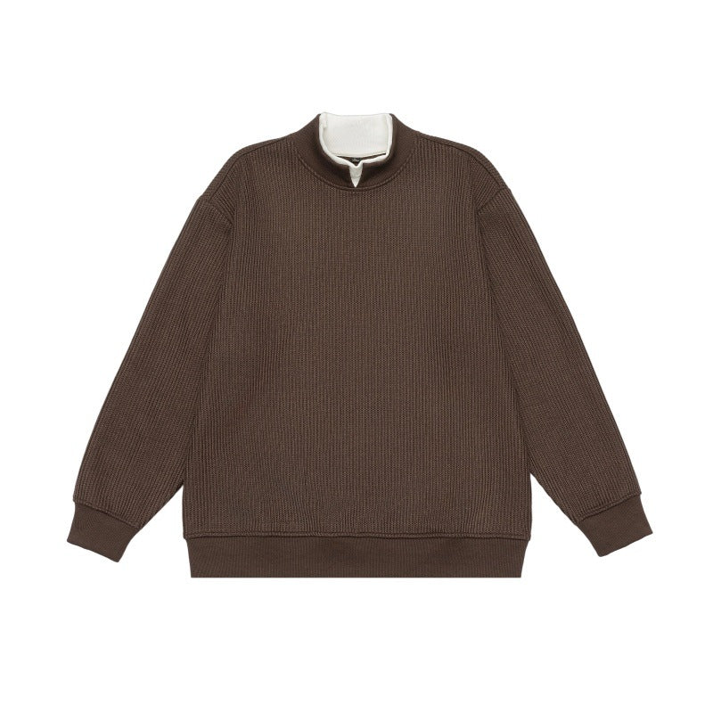 Unisex Fine Structured Mockneck Sweatshirt with Half Zip and Integrated Placket Chichicherry
