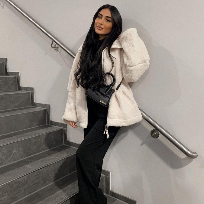Damen Teddy-Fleecejacke mit Stehkragen Chichicherry