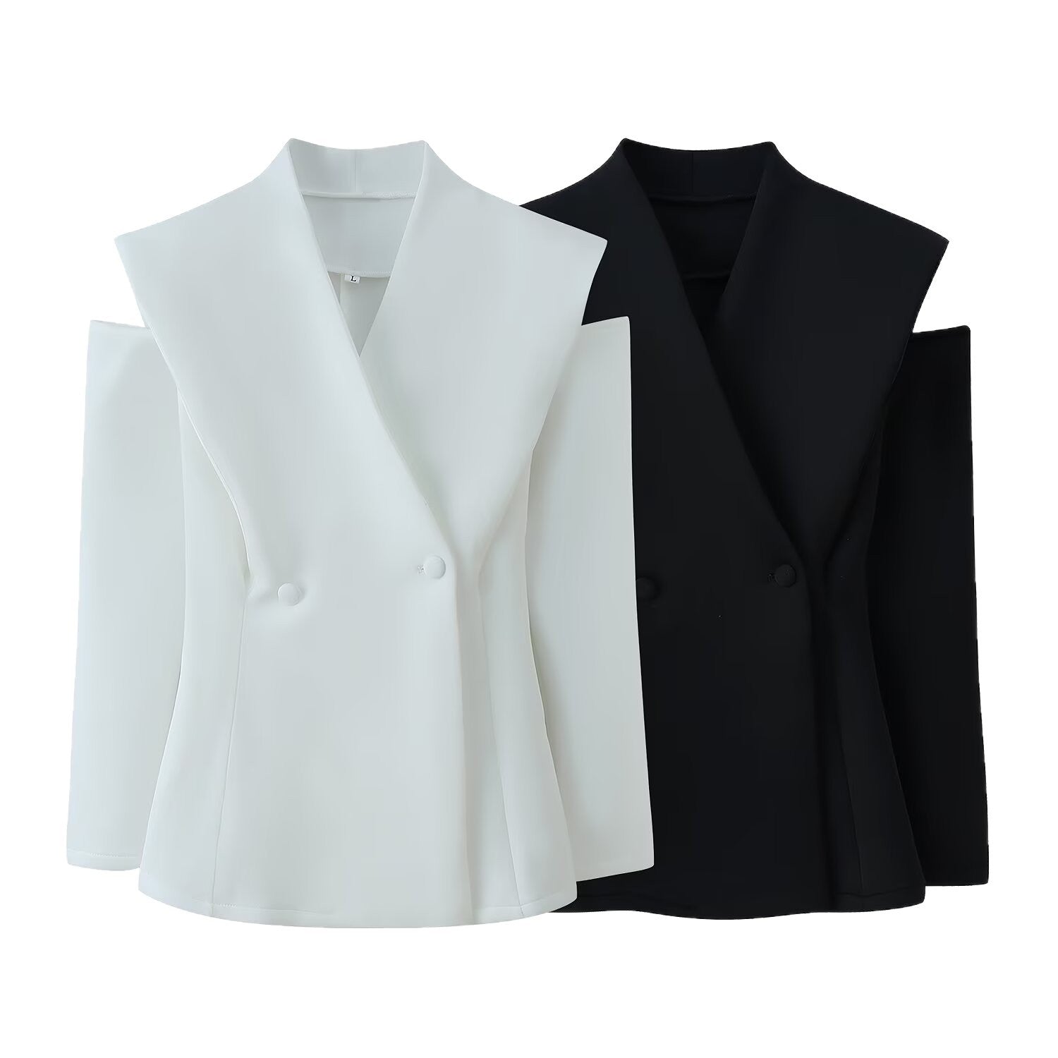 Women Sleeveless Double-Breasted Blazer with Oversized Shawl Collar Chichicherry