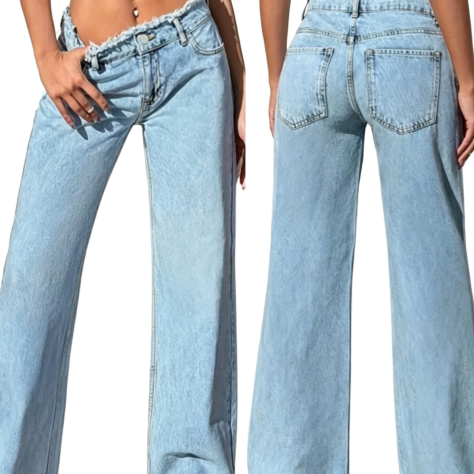 Women's High-Waist Flare Jeans with Raw Waistband and Wide Leg Chichicherry