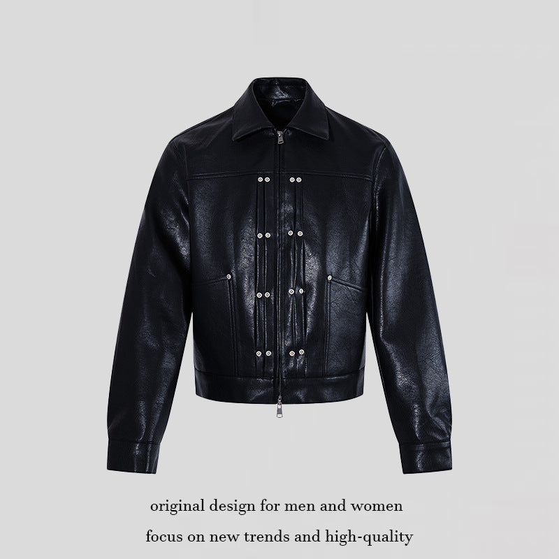 Men's short-cut leather-look jacket with decorative stitching and metal eyelets Chichicherry