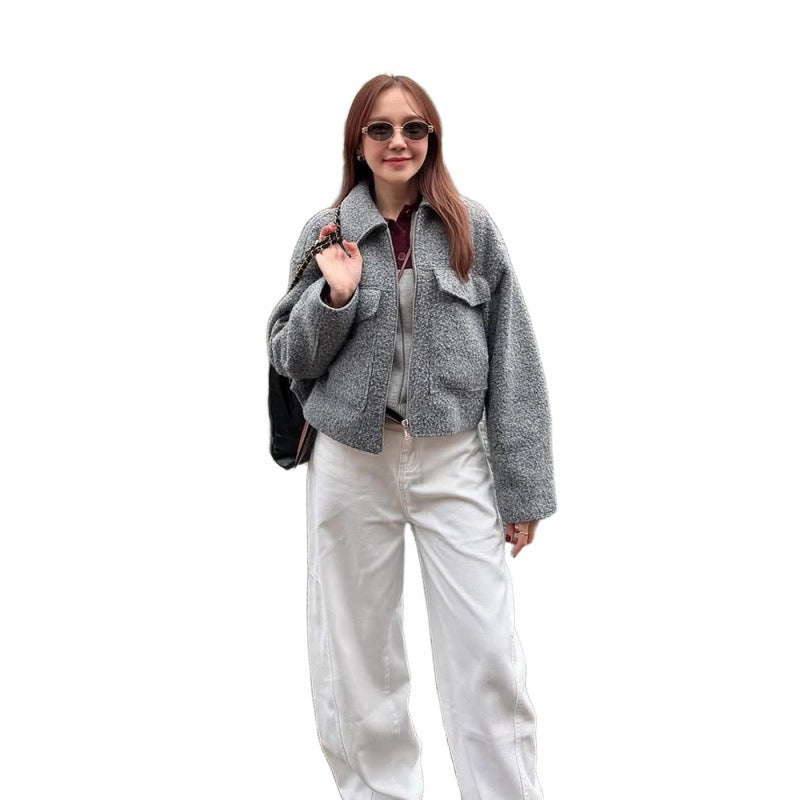 Women's short jacket in boxy cut with zipper, voluminous sleeves and patch chest pockets Chichicherry