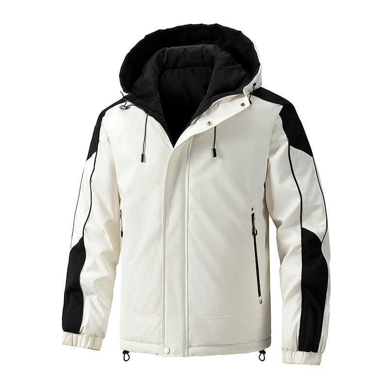 Men's water-repellent quilted hooded jacket with contrast sleeves and zip pockets Chichicherry