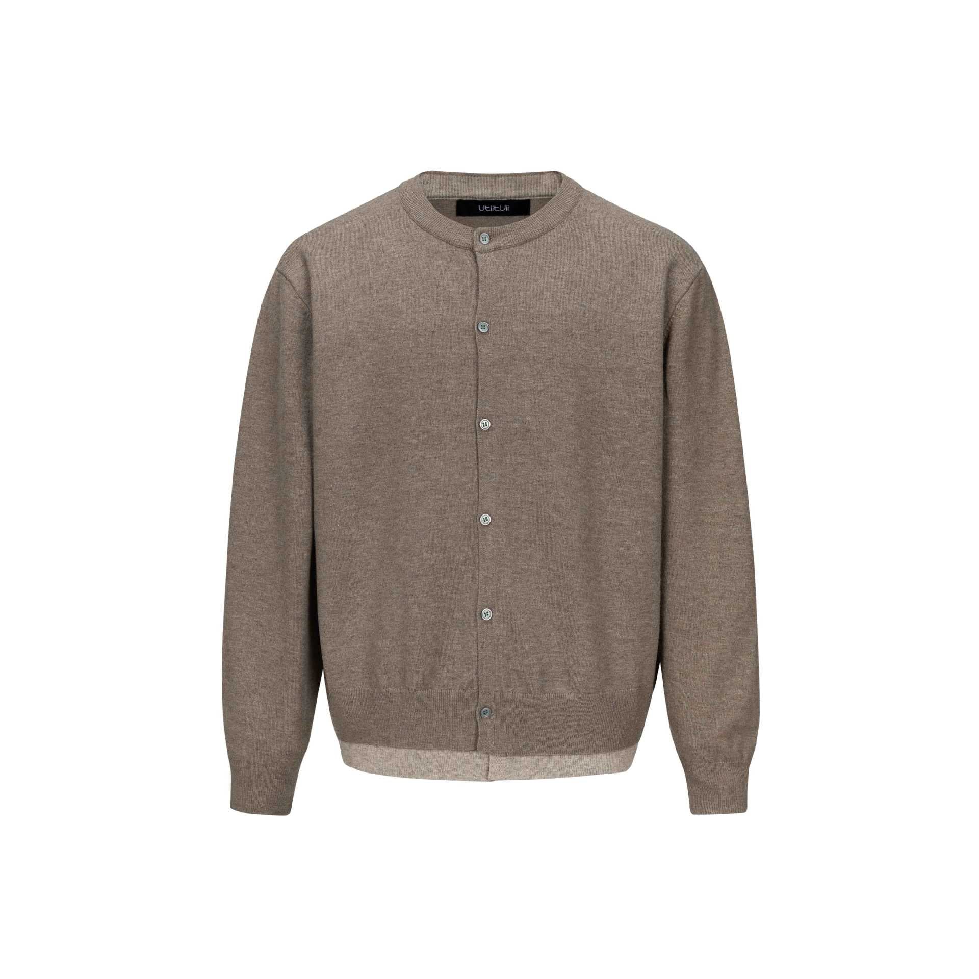 Men's fine knit cardigan with round neck, continuous button placket, and ribbed hem Chichicherry