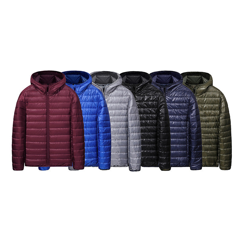Men's ultralight quilted hoodie with horizontal chamber cut quilting and full zip Chichicherry