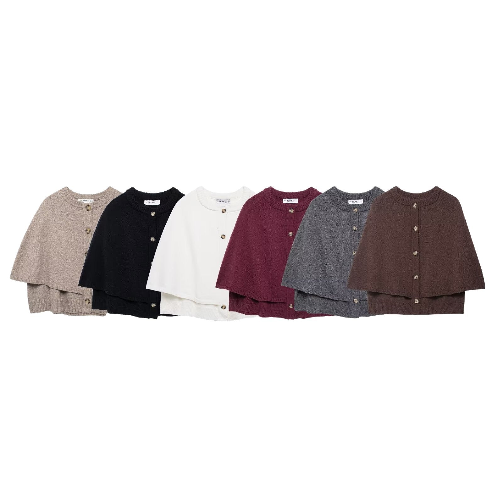 Women's Button-Front Knit Cape with Double Layer and Round Neckline Chichicherry
