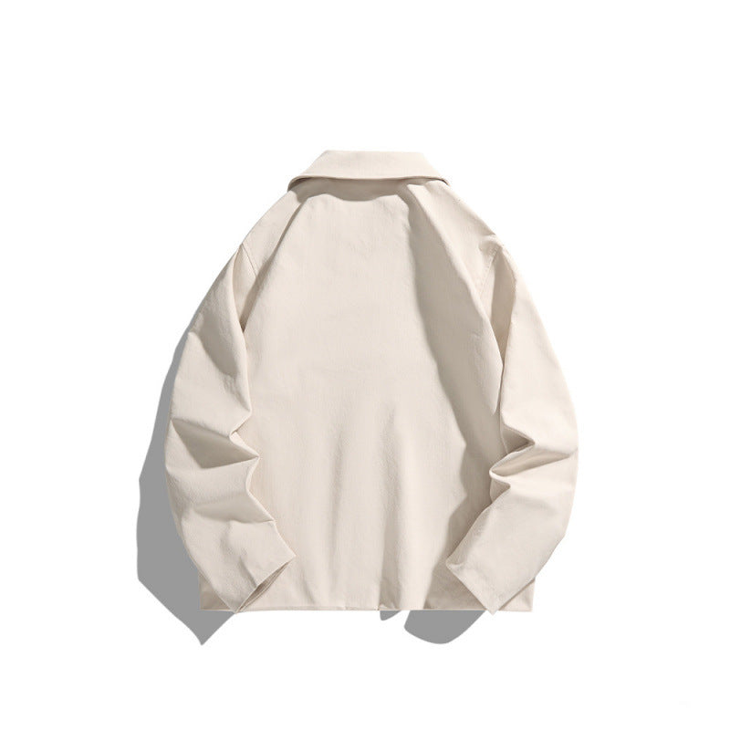 Men's Casual Worker Jacket in Boxy Cut with Concealed Snap Button Placket and Slanted Pockets Chichicherry