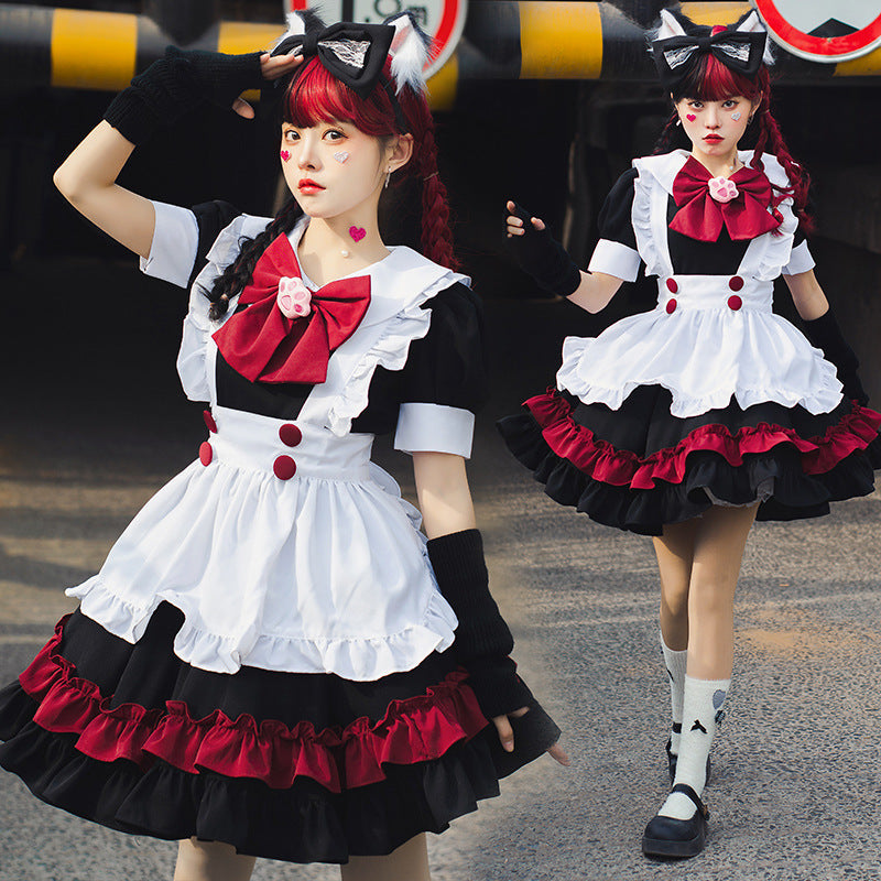 Girl Catgirl Costume with Ruffles and Cat Ears Chichicherry
