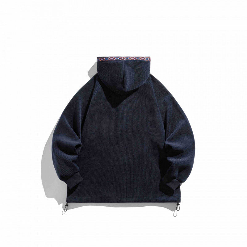 Unisex Oversize Hoodie with Zipper and Woven Decorative Bands Chichicherry