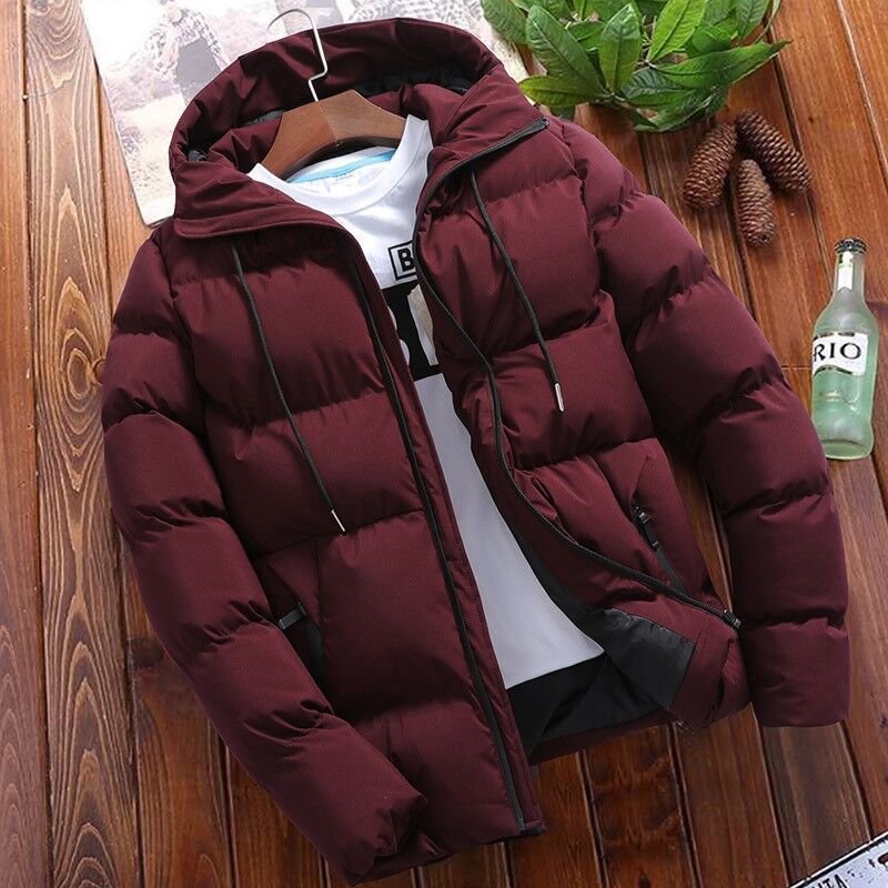 Men's padded hooded quilted jacket with windproof thermal filling and modern slim cut Chichicherry