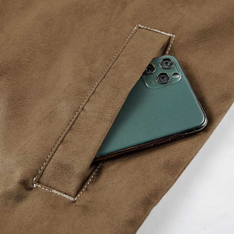 Men's Suede Look Trucker Jacket with Snap Closure Chichicherry
