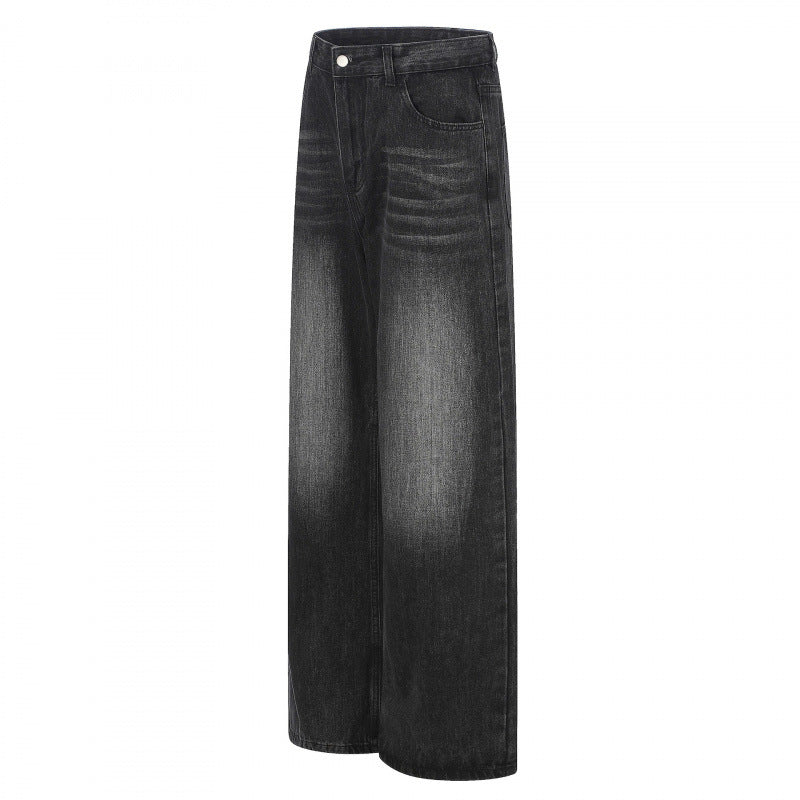 Ladies High-Cut Wide Denim Jeans with Wide Leg and Vintage Wash Chichicherry