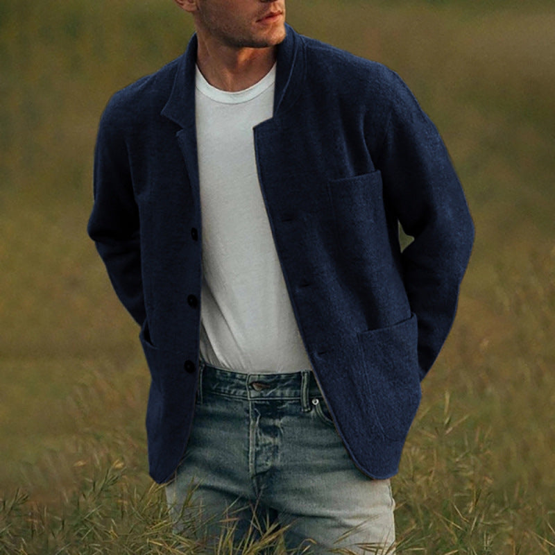 Herren Sakkoartige Strickjacke mit Hemdkragen und aufgesetzten Taschen Chichicherry