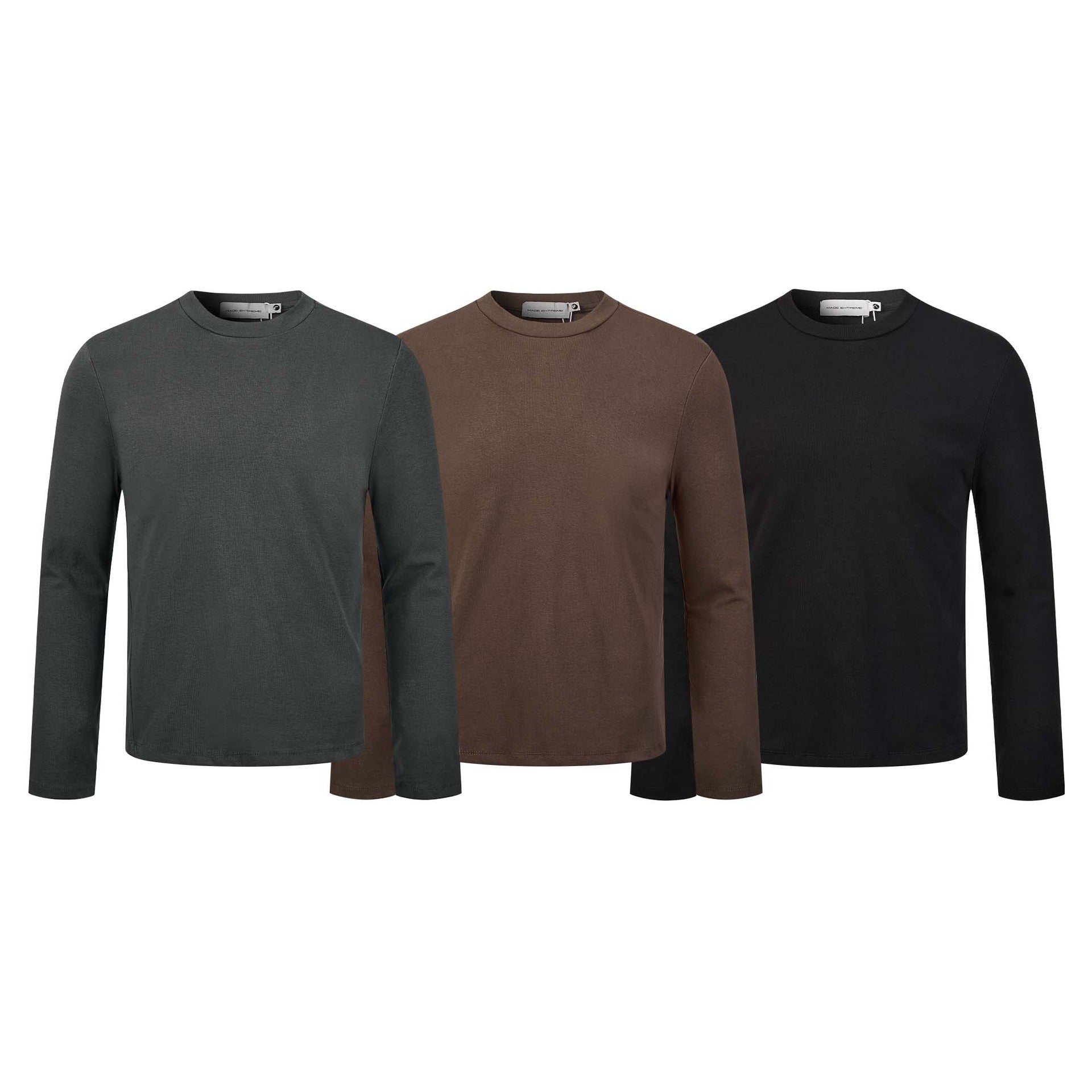 Unisex Fine Long Sleeve Basic Shirt with Round Neck and Slim Fit Chichicherry