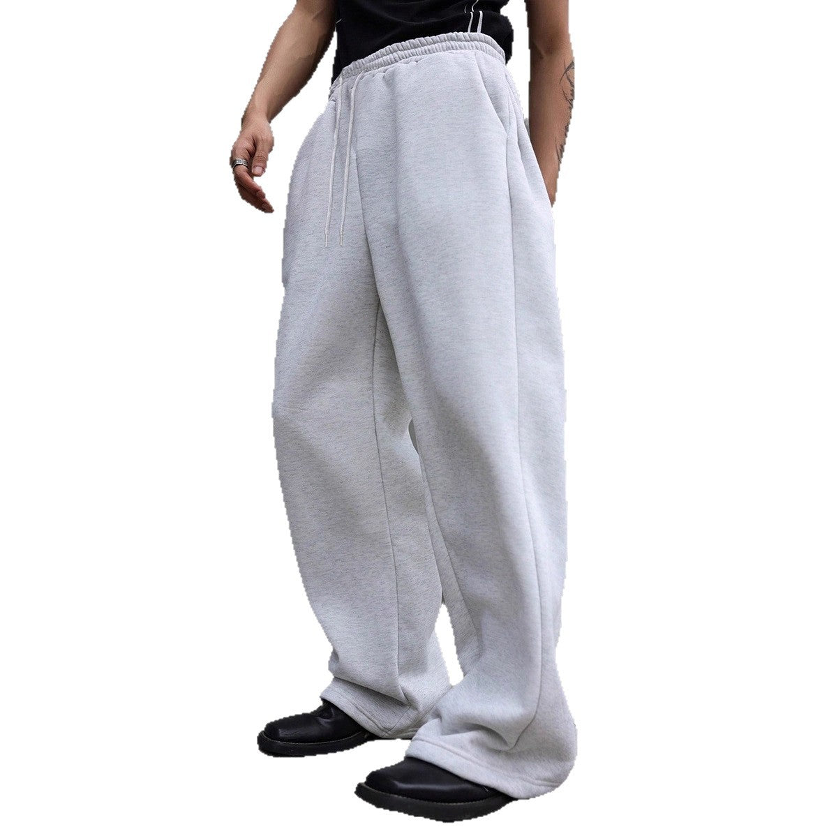 Men's Wide Oversize Sweatpants with Drawstring Waist, Fleece Lining & Side Pockets Chichicherry