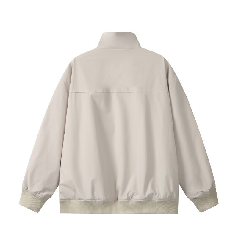 Unisex Short Cut Oversized Bomber Jacket with Stand-Up Collar, Concealed Front Placket, and Ribbed Cuffs Chichicherry