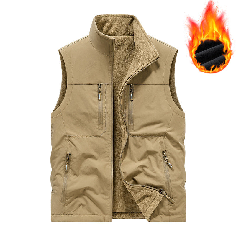 Men's Thermal Utility Vest with Fleece Lining, Windproof Outer Layer and Multi-Pocket Zipper Pockets Chichicherry