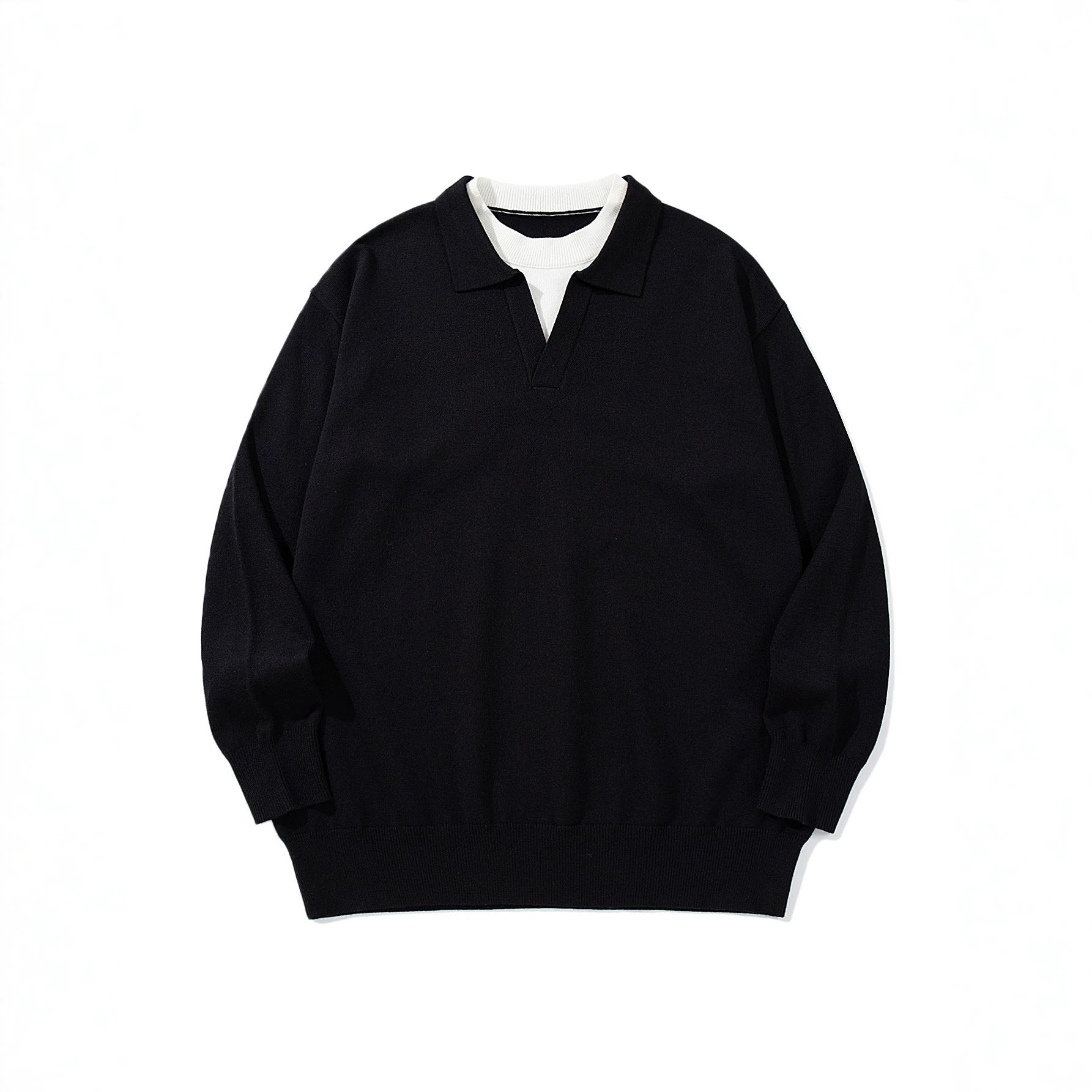 Unisex fine knit polo with V-neck cutout and integrated turtleneck layer Chichicherry