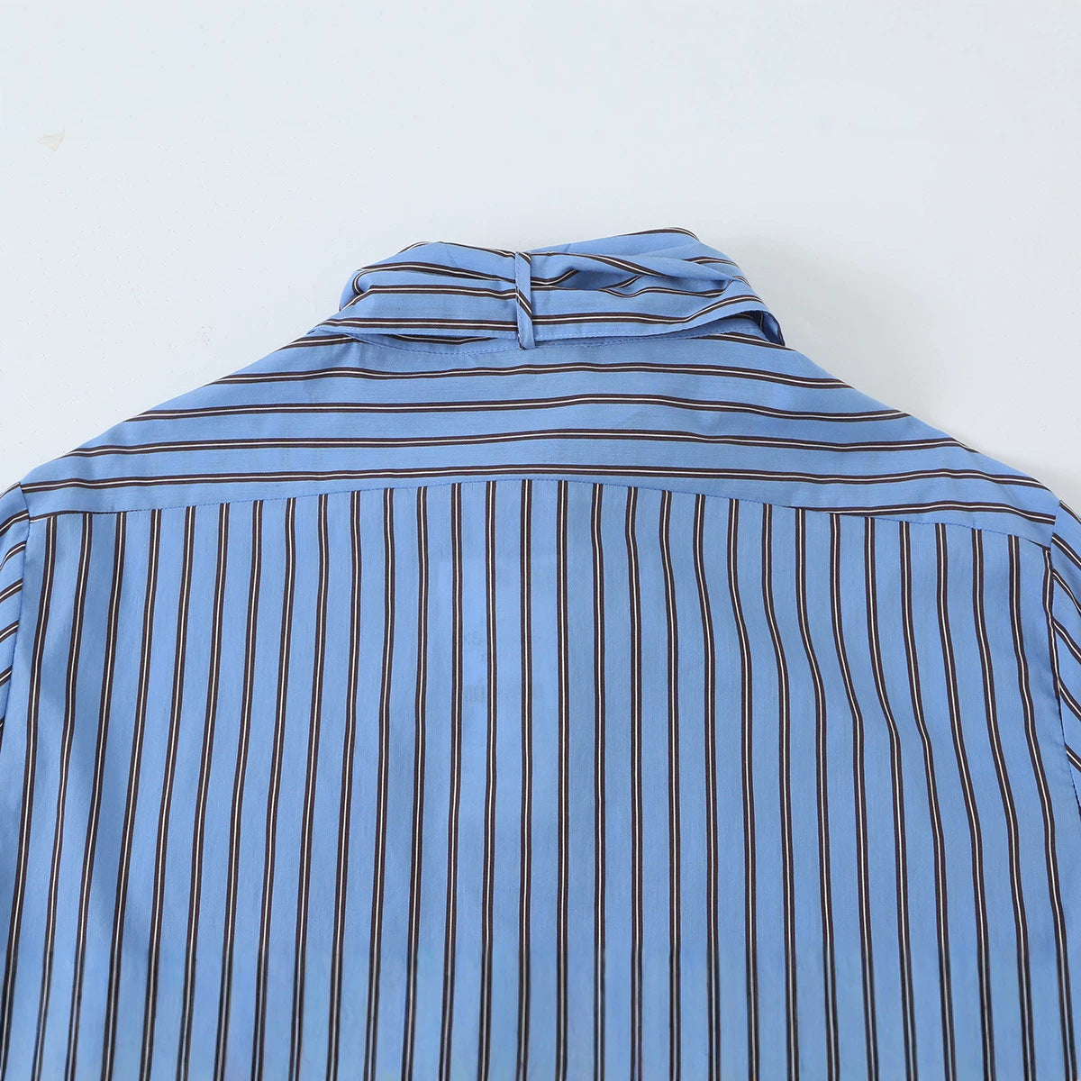 Women Striped Bow Blouse with Chest Pocket and Continuous Button Placket Chichicherry