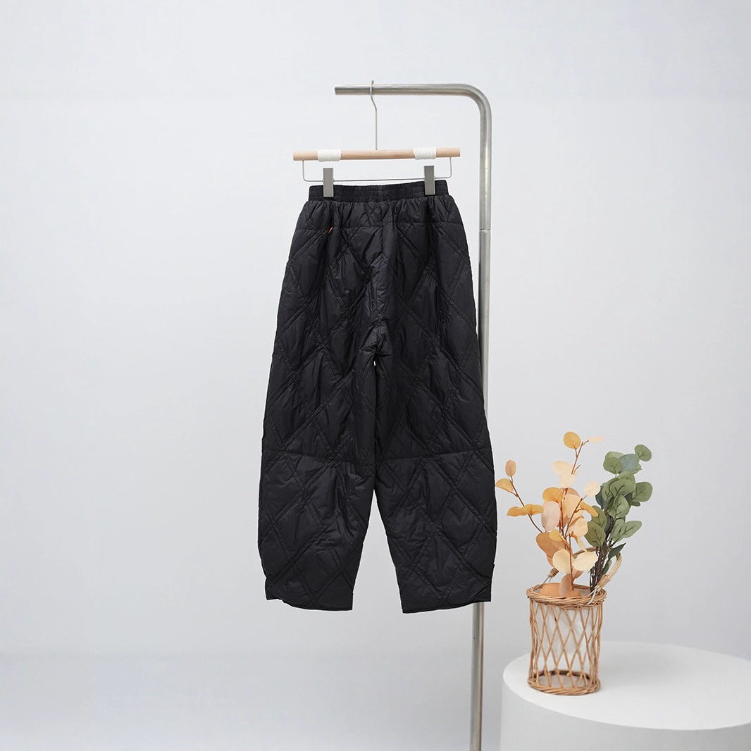 Women's Quilted Oversized Padded Pants with Elastic Waistband and Large Patch Pockets Chichicherry