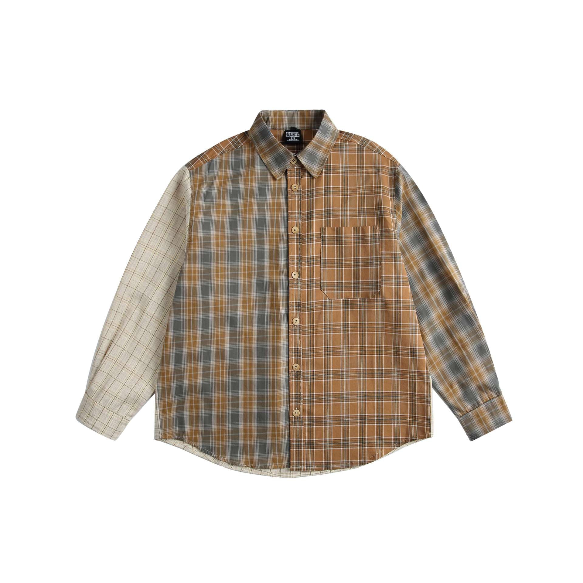Men's Checkered Patchwork Shirt in Overshirt Style Chichicherry