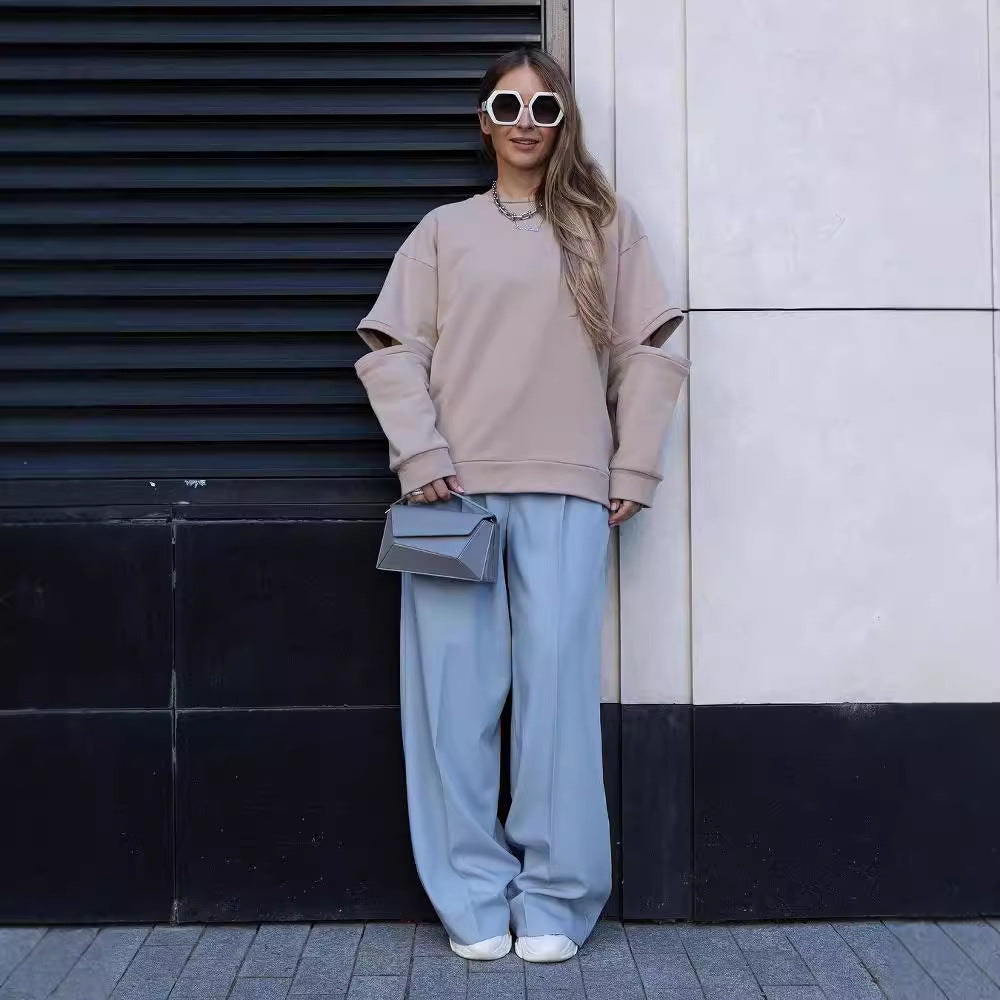 Damen Oversized Sweatshirt mit Layer-Ärmeln und seitlichem Schlitz Chichicherry