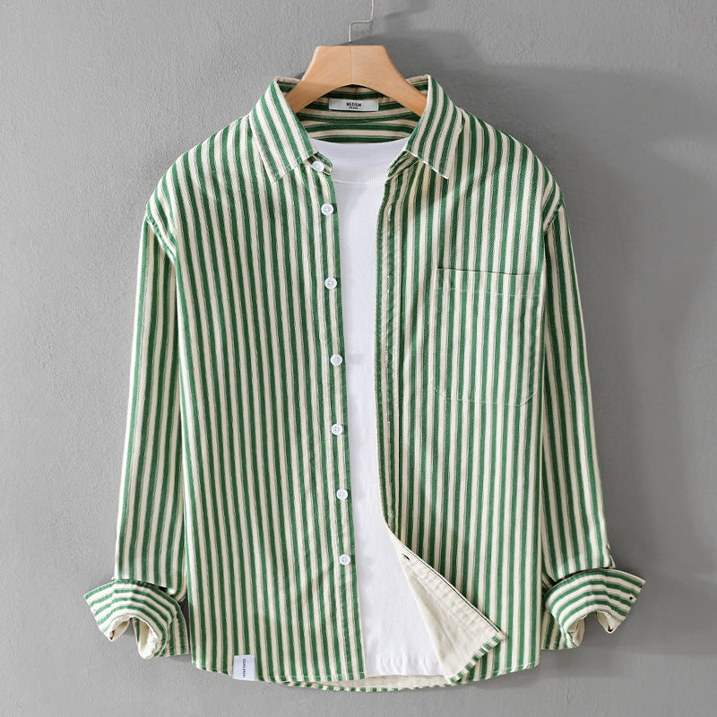 Men's vertical striped linen cotton shirt in relaxed fit with patch chest pocket Chichicherry