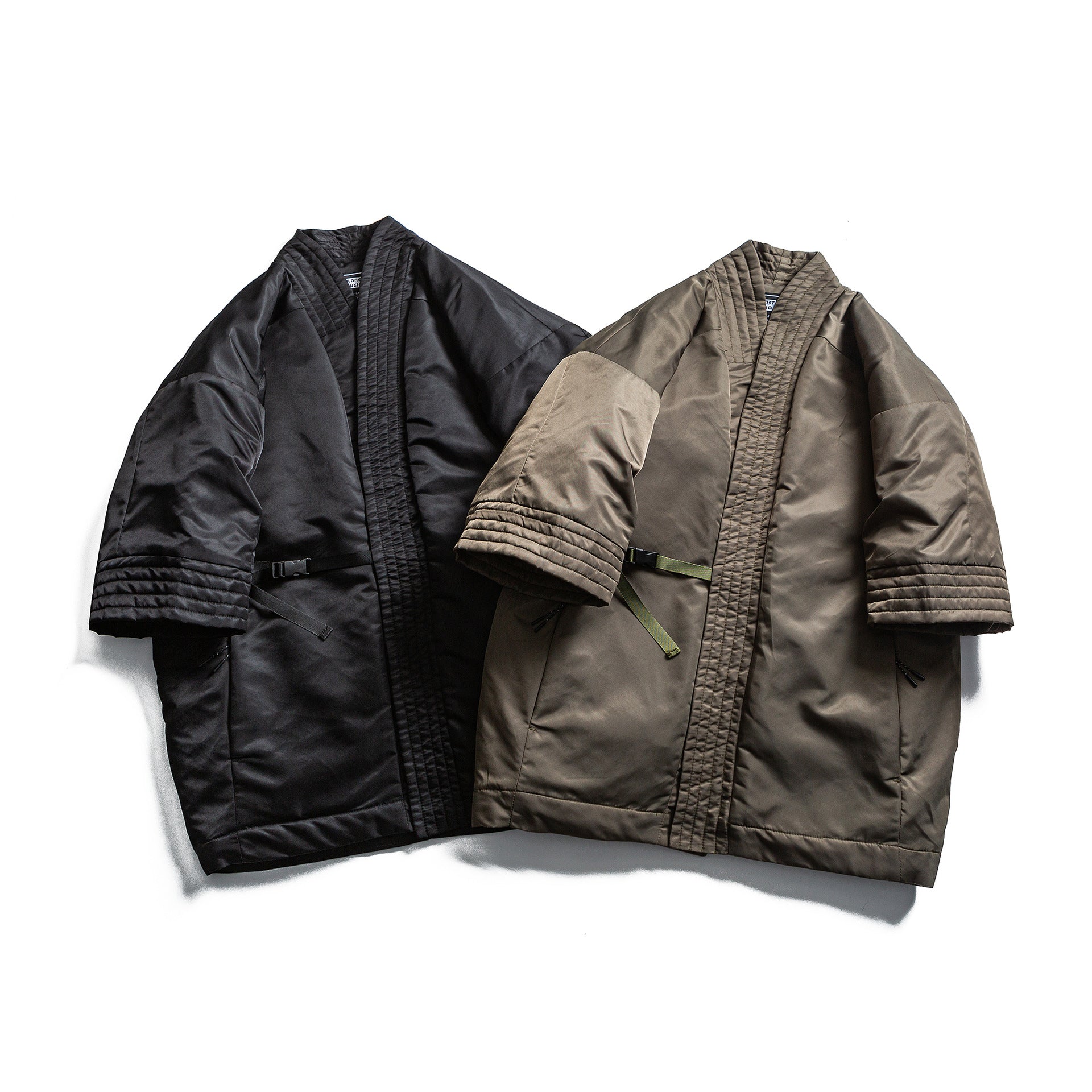 Unisex Padded Kimono Jacket with Short Sleeves and Waist Belt Chichicherry