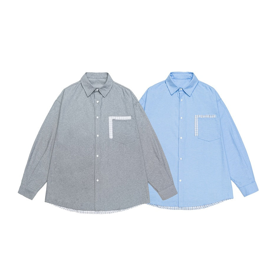 Women's Oversized Cotton Shirt with Check Trim at Chest Pocket and Hem