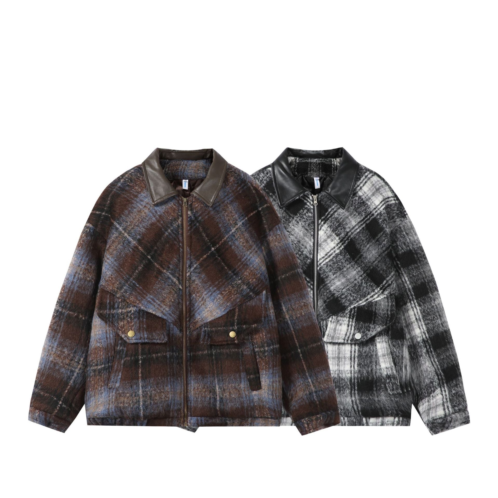 Unisex Boxy-Short Blouson in Overshirt Style with Faux Leather Collar and Flap Pockets Chichicherry