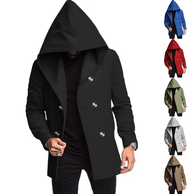 Men's hooded cloak with oversized hood and double-button placket Chichicherry