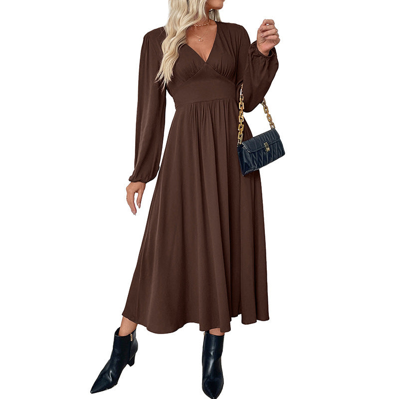 Women's maxi dress wrap look with V-neck, empire waist and long balloon sleeves Chichicherry