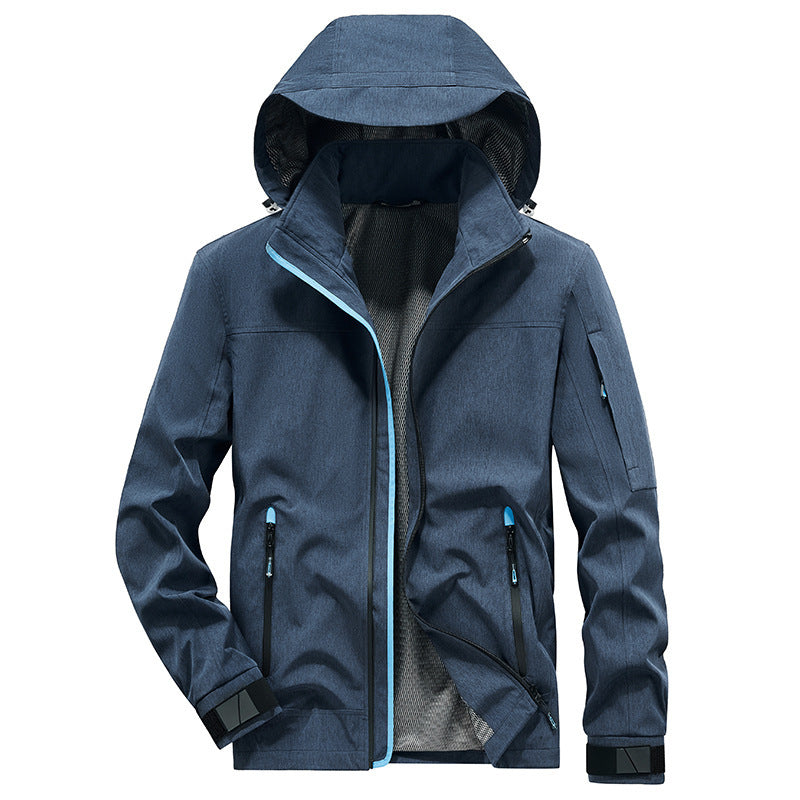 Men's Breathable Softshell Outdoor Jacket with Hood, Welded Seams and Sleeve Pocket Chichicherry