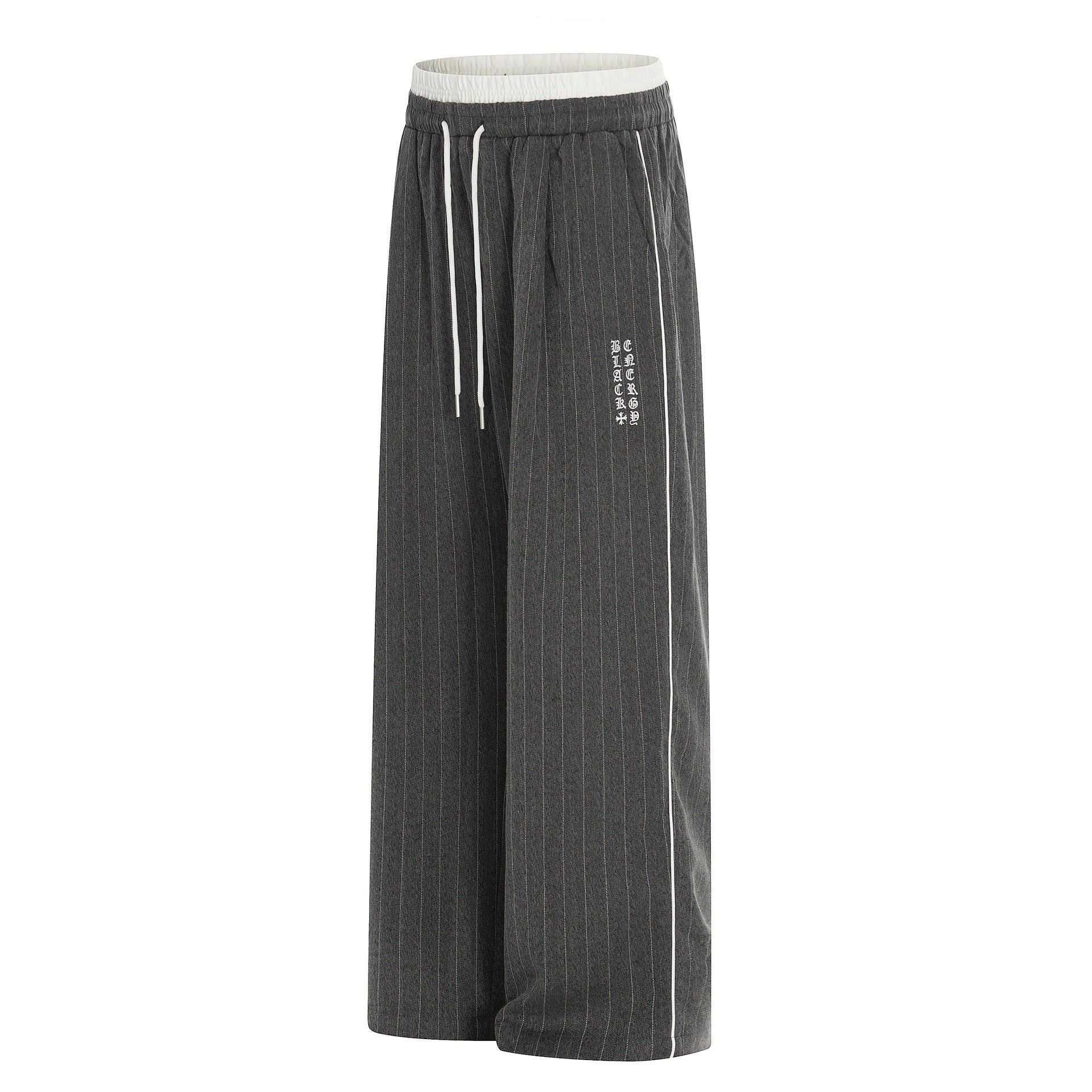 Women's Wide Pinstripe Culotte Pants with Elastic Waistband and Drawstring Chichicherry