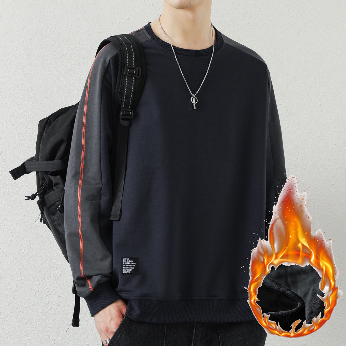 Men's Oversized Sweatshirt with Contrasting Sleeves, Flat Seam Details and Ribbed Cuffs Chichicherry