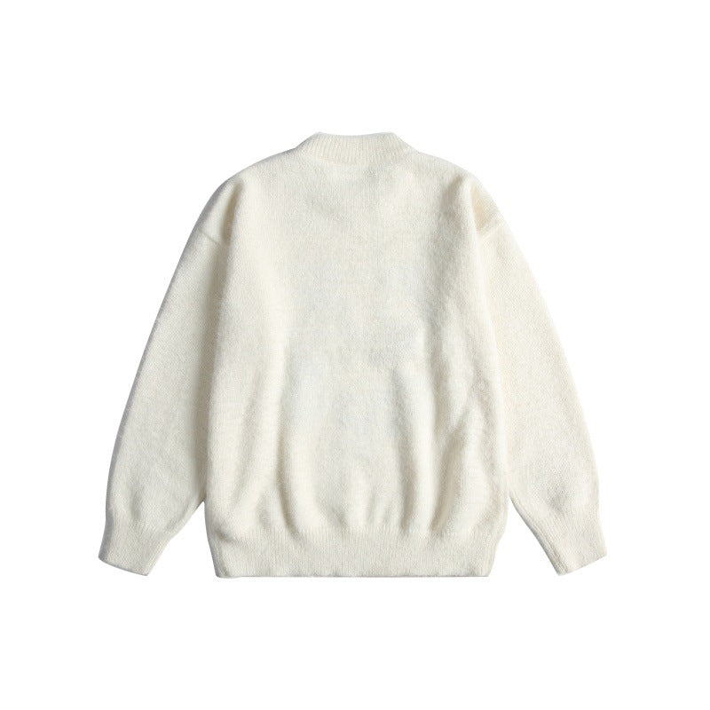 Women's soft sweater with playful cat embroidery and slight standing collar Chichicherry