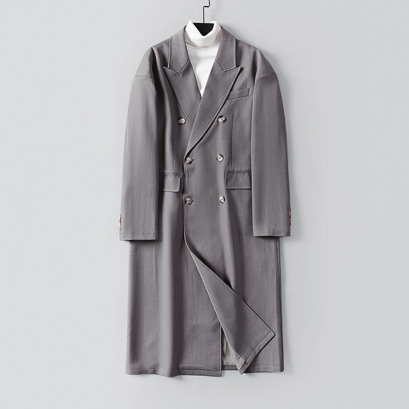 Men's Double-Breasted Longline Coat made of Wool Blend with Narrow Shawl Collar Chichicherry